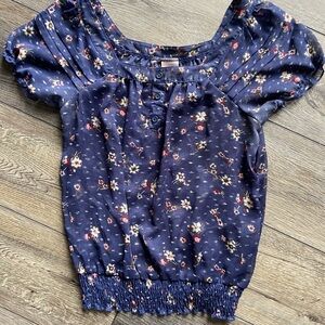 Mossimo Supply Co. Sheer Navy Floral Blouse